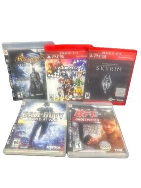 PS3 Game Lot of 5 – Skyrim, COD World at War, Arkham Asylum, UFC, KH 1.5